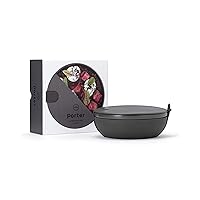 W&P Porter Ceramic Bowl Lunch Container w/ Protective Non-slip Exterior, Charcoal 1 Liter | Lid & Snap-tight Silicone Strap | Food Storage, Bento Box, Meal Prep | BPA-Free Ceramic