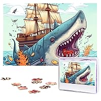 1000 Piece Puzzle - Cartoon Fish Eating Ship in Ocean Sea Puzzles for Adults Challenging Jigsaw Puzzle Personalized Picture Puzzle Wooden Jigsaw Puzzles 29.5