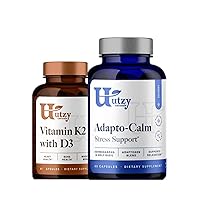 Vitamin K2 + D3| 45 mcg of MenaQ7® Form of K2 | 5,000 IU D3 Cholecalciferol Form + Adapto-Calm | Stress Support Formula | with Ashwagandha, Tulsi Holy Basil, and Passionflower