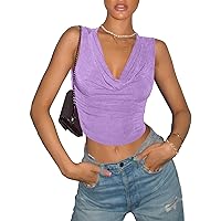 Milumia Women's Y2k Ruched Crop Tank Top Sleeveless Going Out Crop Tops
