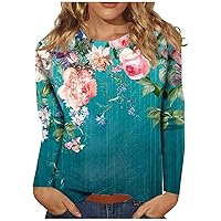 Womens Casual Long Sleeve Tops Sexy Fashion Flower Print T-Shirt Shirt Round Neck Casual Slim Fit Winter Outfits