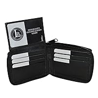 Leatherboss Genuine Leather Zipper Flip up ID secured Card Cash Holder Wallet, Black