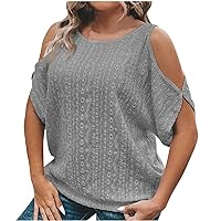 Womens Cold Shoulder Shirts Summer T Shirt Soft Short Sleeve Tunic Loose Fit Cozy Trendy Tops 2024 Casual Blouses