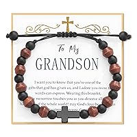 Wooden Beads Cross Bracelet for Baptism/Communion/Easter/Son/Grandson Bracelet Gifts for Little Boys