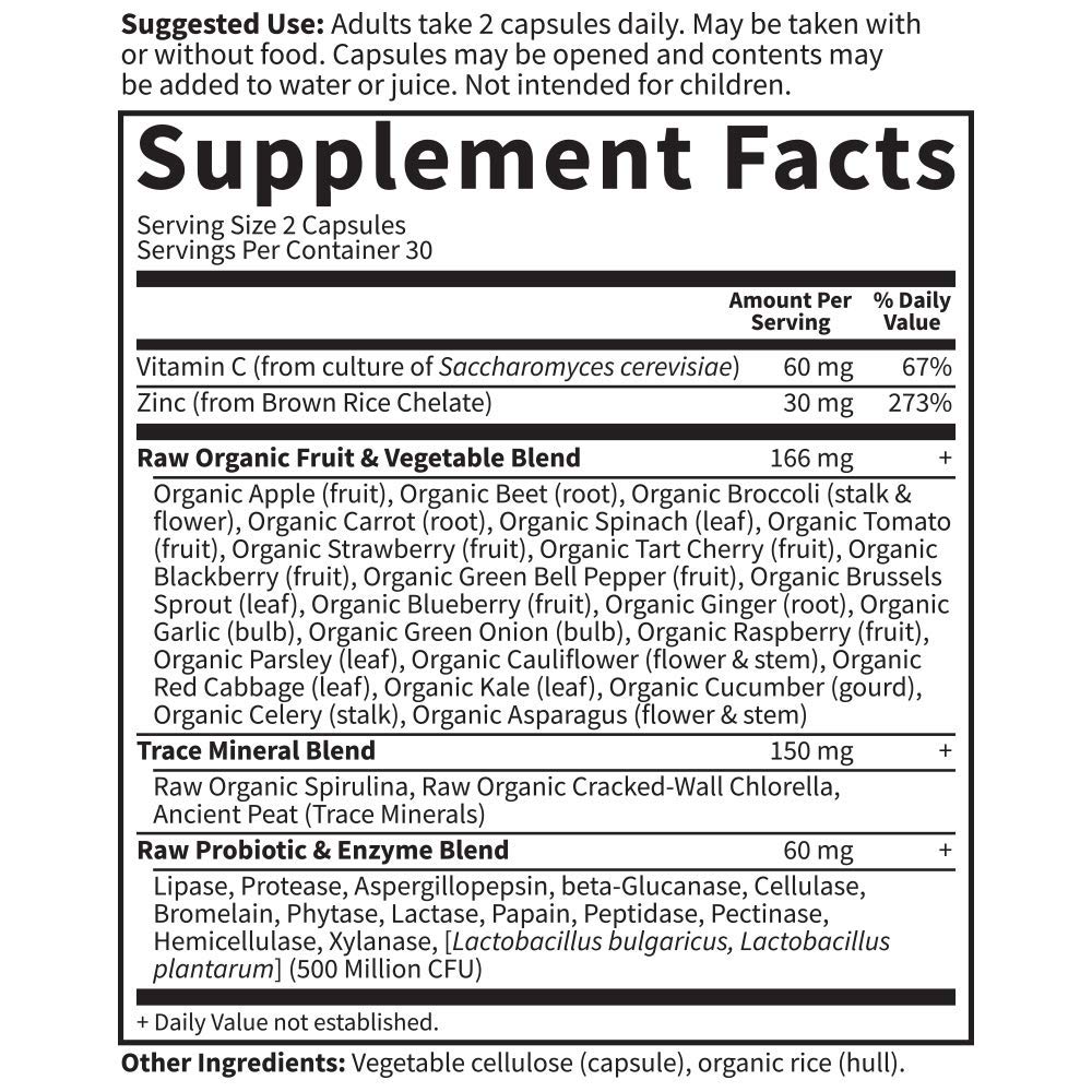 Garden of Life Zinc Supplements 30mg High Potency Raw Zinc and Vitamin C Multimineral Supplement, Vitamin Code Vitamins Trace Minerals & Probiotics for Skin Health & Immune Support, 60 Vegan Capsules