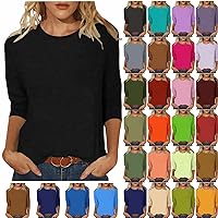 Prime of Day Deals Today 2024 Clearance Womens Tops 3/4 Sleeve Shirts Round Neck Loose Fit Casual Blouses Elegant Summer Tshirts Three Guarter Length Tunics