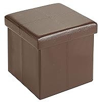 FHE 12” Folding Storage Ottoman Cube, 12 x 12 x 12, Brown Vegan Faux Leather, Easy Transformation for Extra Storage, Seating, and Foot Rest, Family, Guests, Decluttering