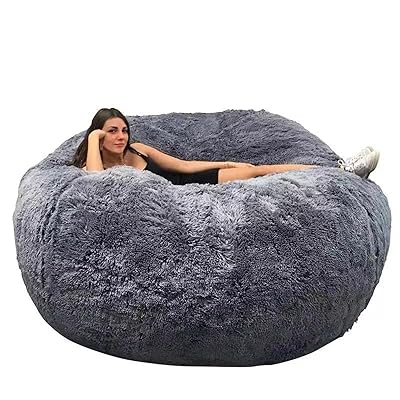 ASxmhGo 5ft Giant Bean Bag Chair for Adults, Big Comfy Bean Bag Bed (Cover Only, No Filler) Fluffy Lazy Sofa (Light Grey)