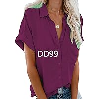 EFOFEI Women's Short Sleeves Button T-Shirt Fashion Solid Color Tunic DD99
