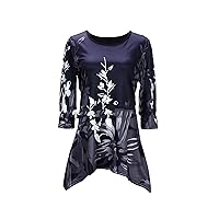 Andongnywell Women's Fashion Half Sleeve T-Shirt Floral Print Ladies Casual Hedging Printed Top Blouse