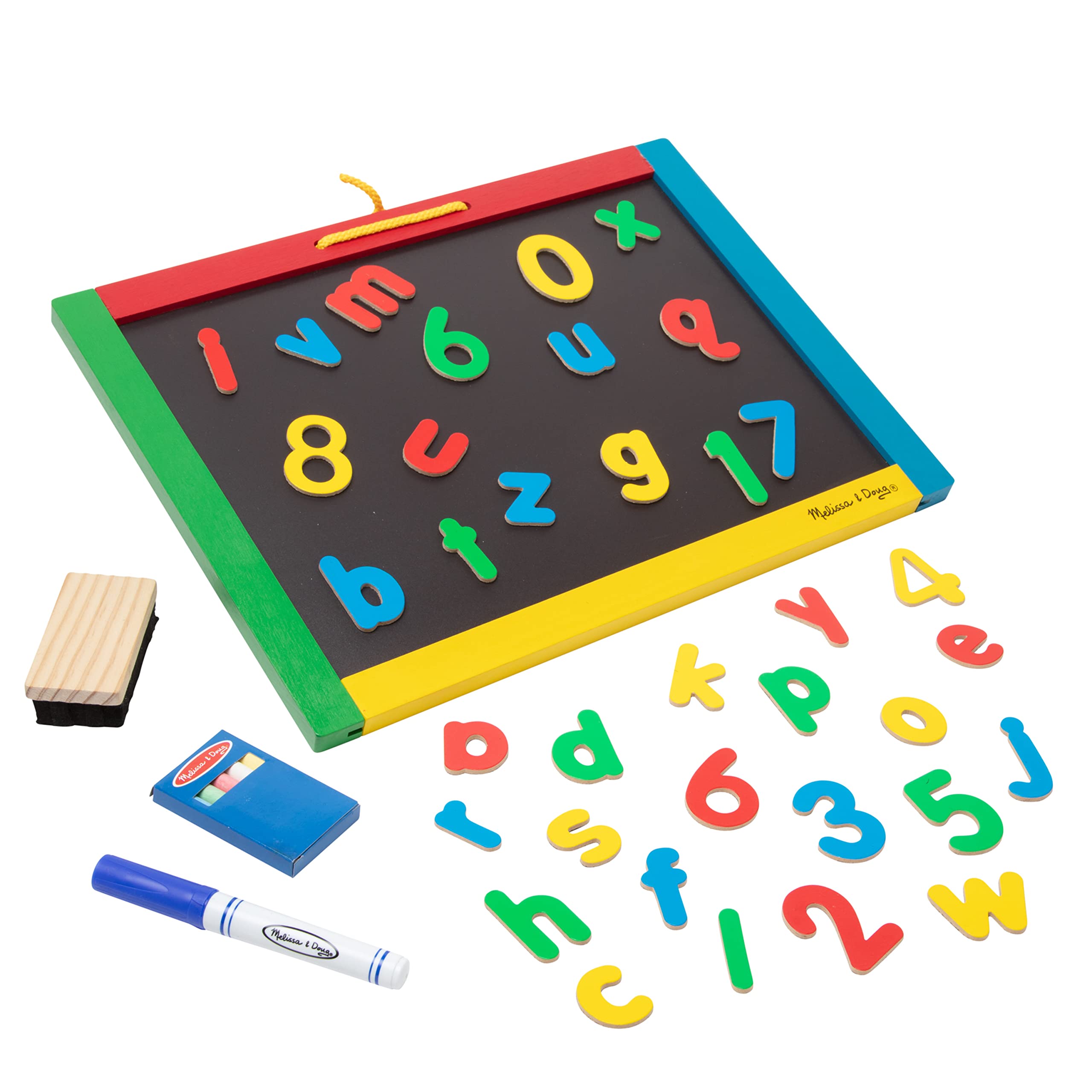 Melissa & Doug Magnetic Chalkboard and Dry-Erase Board With 36 Magnets, Chalk, Eraser, and Dry-Erase Pen - Letters And Numbers Learning Toys, Chalk Board For Kids, Dry Erase Board For Kids Ages 3+