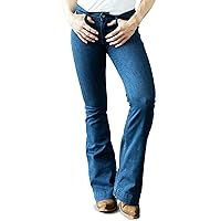 Women's Lola Casual Western Mid-Rise Waist Trouser Fit Wide Flare Leg Tri-Blend Denim Blue Jeans