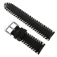 24mm MW Black Artisan Padded White Contrast Stitched Mens Watch Band Long