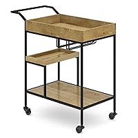 SIMPLIHOME Barnes SOLID MANGO WOOD Industrial Contemporary 29 Inch Wide Bar Cart in Natural, For the Living Room, Dining Room and Kitchen