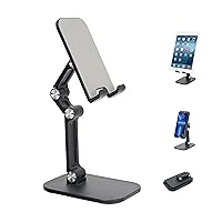 Cell Phone Stand, iPad Adjustable Height and Angle Stand for Desk, Foldable Holder, Taller iPhone Compatible 4-11 Inch All Mobile Phone/iPad/Tablet - Black