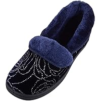 Womens Slip On Winter Slipper Indoor Shoes with Faux Fur Inner and Sparkle Swirl Design