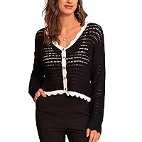 GRACE KARIN Womens 2024 Cropped Cardigan Lightweight Crochet Knit Sweater Back Striped Hollow-Out Bolero Shrug for Dresses