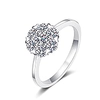 StarGems 0.8ct Moissanite 925 Silver Platinum Plated& Zirconia Surrounded Romantic Six Prong Cluster Ring HB4473