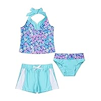 CHICTRY Kids Girls Floral 3 Pieces Tankini Halter Tank Top+Brief+Shorts Bathing Suit Swimwear