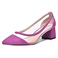 Womens Suede Fashion Slip On Business Pointed Toe Solid PVC Chunky Low Heel Pumps Shoes 2 Inch
