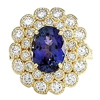 5.32 Carat Natural Blue Tanzanite and Diamond (F-G Color, VS1-VS2 Clarity) 14K Yellow Gold Luxury Cocktail Ring for Women Exclusively Handcrafted in USA
