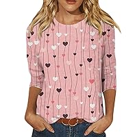 Valentines Day Tshirt, Gym Shirts Woman Going Out Tops for Women Women's Fashion Casual Round Neck 3/4 Sleeve Loose Valentine's Day Printed T-Shirt Ladies Top Cap Sleeve Shirts (1-Pink,XXL)