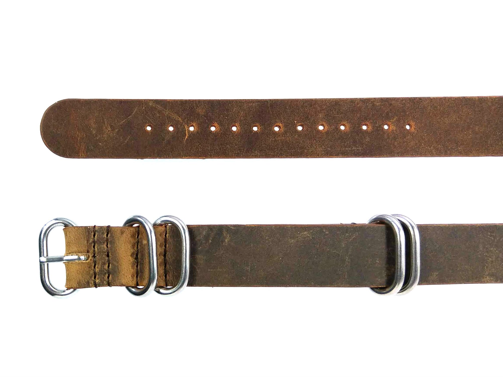time+ 5-Ring Military Style Distressed Vintage Leather Watch Band Strap Brown - Choose Hardware & Width (18mm,20mm,22mm,24mm)