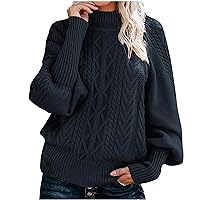 Women Mock Neck Baggy Long Sleeve Sweaters 2023 Oversized Cable Knit Jumper Top Fall Winter Casual Loose Pullover