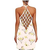Women's Beach V-Neck Trendy Glamorous Dress Swing Casual Loose-Fitting Summer Print Sleeveless Knee Length Flowy White