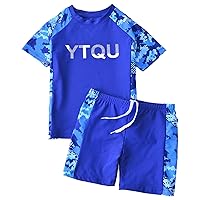 iiniim Toddler Boys Girls Two Pieces Swimsuit Set Swim UPF 50+ Sun Protection Swim Shirt Shorts Swimwear