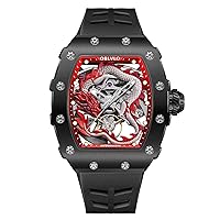 Luxury Mens Black PVD Tonneau Dragon Automatic Mechanical Watch Designer Skeleton Waterproof Silicone Strap Sport Watches XM-Dragon