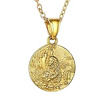 GOLDCHIC JEWELRY Chinese Zodiac Coin Necklace, Gold Round Disc Handmade Animal Pendant Amulet Lucky Charm Necklaces for Women/Girl, Birthday Gift (with Gift Box)