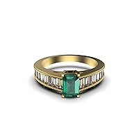 Emerald Cut Raw Emerald And Diamond Baguettes Wedding Engagement Ring, Bridal May Birthstone Ring