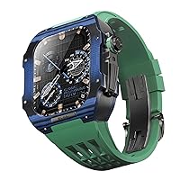 SCRUBY Gummi-Uhrenarmband mit Kohlefaser-Gehäuse, kompatibel mit Apple Watch Serie 8, 7, 44, 45 mm, Kohlefaser-Gehäuse, robuster Schutz, luxuriöses Armband-Upgrade und Ersatz-Set