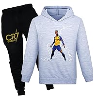 ENDOH Little Boys Hooded Outfit CR7 Lightweight Tracksuit-Pullover Hoodies and Jogger Pants 2Pcs Set for Kids
