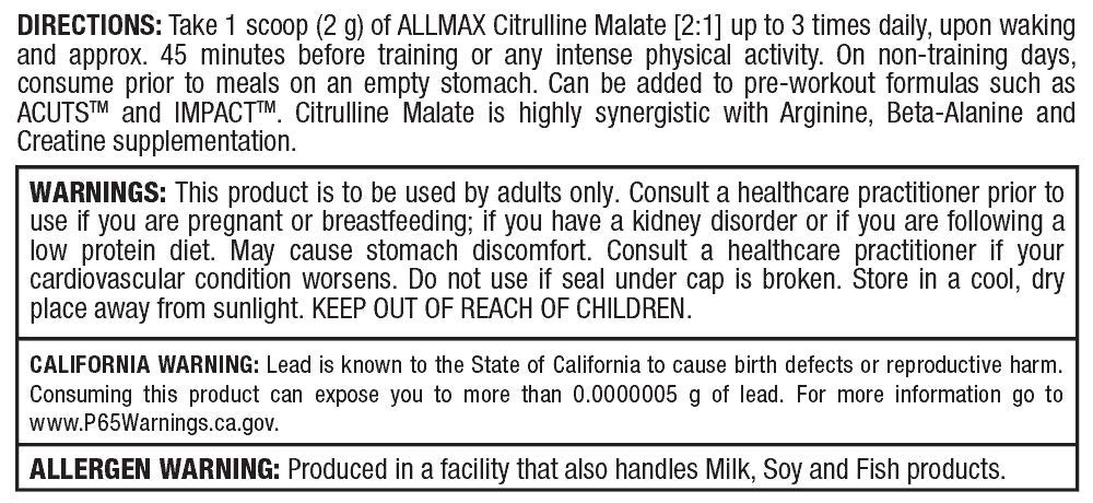 ALLMAX Essentials CITRULLINE Malate 2:1-300 g Powder - Improves Endurance & Recovery - Vegan - 150 Servings