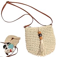 Straw Purse, Summer Beach Purse Wicker Purse Woven Bag Adjustable Shoulder Strap Straw Crossbody Bag for Travel Vacation Beige