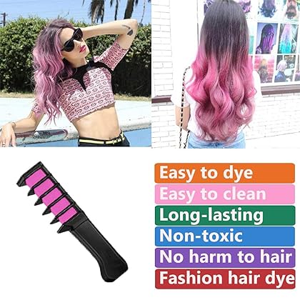 New Hair Chalk Comb Temporary Hair Color Dye for Girls Kids, Washable Hair Chalk for Girls Age 4 5 6 7 8 9 10 Birthday Cosplay DIY, Halloween, New Year 6 Colors