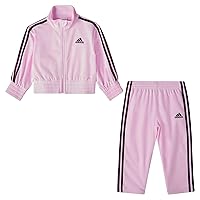 adidas baby-girls Zip Front Colorblock Tricot Jacket and Track Pants Set, Orchid Fusion Pink, 18 Months