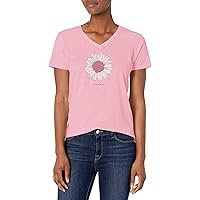 Life is Good Women's Blooming French Flower Short Sleeve Cotton Tee, Graphic V-Neck T-Shirt