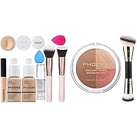 PHOERA Foundation,PHOERA Concealer,PHOERA Makeup Foundation Full Coverage Up to 24 Hour Fresh Wear with Matte Finish, PHOERA Contour Palette,Shades with Highlighter & Bronzer & Blush