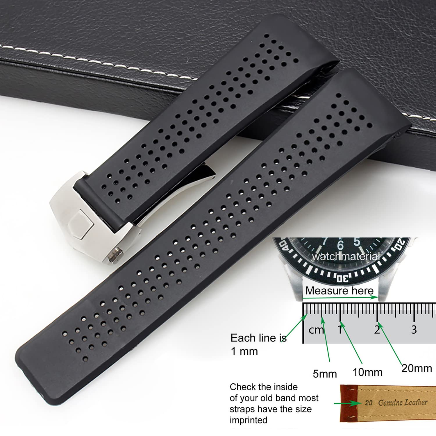 Nice Pies Men Soft Silicone Watch Band Military Strong Rubber Replacement Watch Strap with Stainless Steel Button Folding Table Buckle Waterproof Sport Wristband Black 22mm/24mm