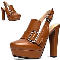 Women Vintage Platform Chunky High Heels Pumps Shoes Round Closed Toe Platform Loafers Ankle Strap Block Heel Slingback Summer Sandals Backless Buckle Loafer Ladies Sexy Chic Party 4-11 M US