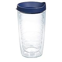 Tervis Clear & Colorful Lidded Made in USA Double Walled Insulated Tumbler Travel Cup Keeps Drinks Cold & Hot, 16oz, Navy Lid