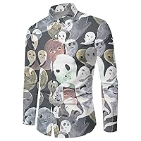 Men Halloween Shirts Ugly Pumpkin Printed Long Sleeve Casual Button Down Shirts Skeleton Graphic Funny Halloween Costumes