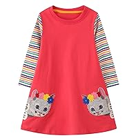 HOMAGIC2WE Toddler Girl Long Sleeve Dress Kids Cotton Cute Cartoon Casual Dresses