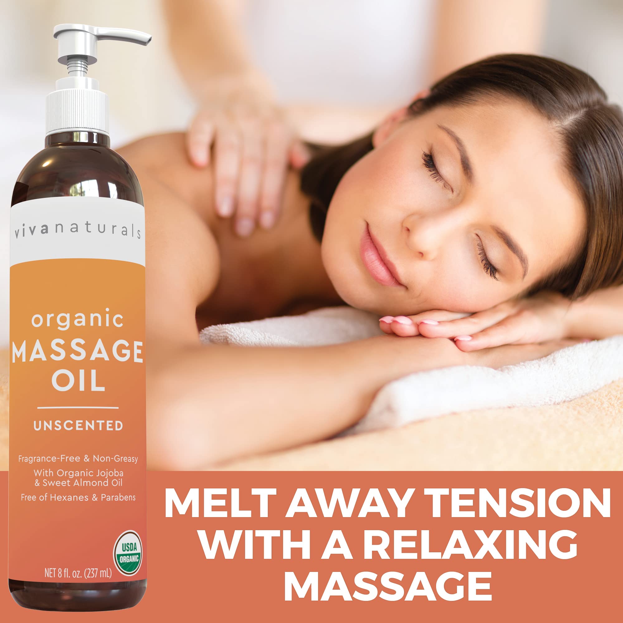 Certified Organic Massage Oil - Naturally Derived and Non-Greasy Unscented Massage Oil, Perfect for Massaging Muscles and Relaxation, Moisturizing Body Oil, 8 fl. oz.