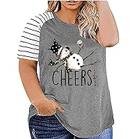 Funny Christmas Shirts for Women Plus Size Christmas Snowman Funny Graphic Splicing Sleeve Shirt Tees