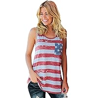 Andongnywell Fashion Women's Loose Casual Patriotic American Flag Print Camisole Tank Top Tunic Blouses