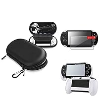 Insten Black EVA Case Cover + White Hand Grip + Clear Screen Protector Compatible With Sony PS Vita PSV